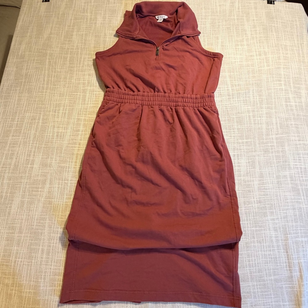 Athleta Womens Mauve French Terry Quarter Zip Sleeveless Midi Dress Large